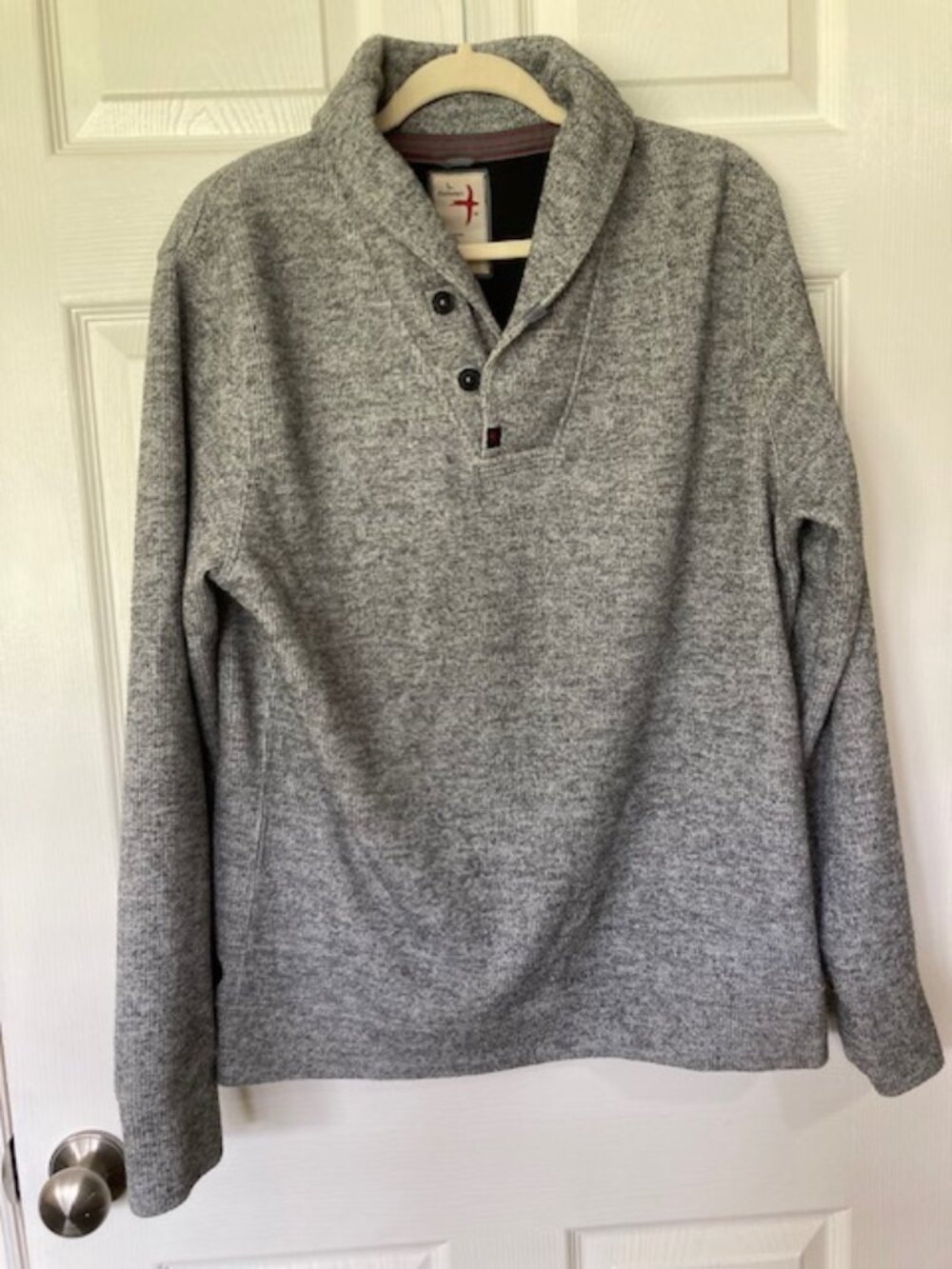 Mens Relwen Thermal Ribbed Shawl Collar Gray Pullover Large Luxury Gorpcore